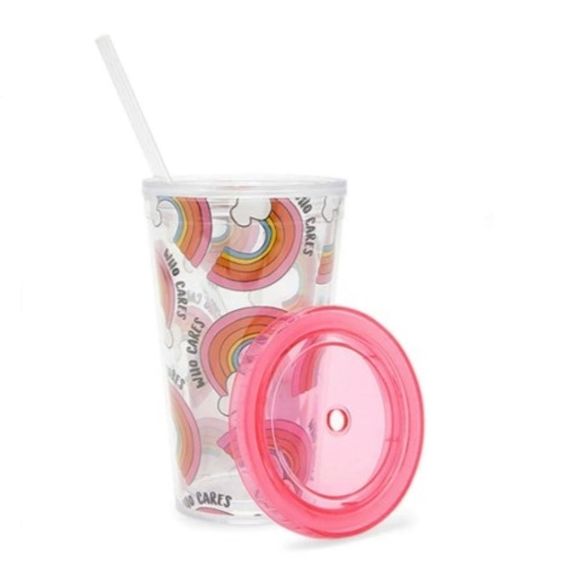 NWT Forever 21 Rainbow Graphic Cup With Straw - Picture 2 of 2